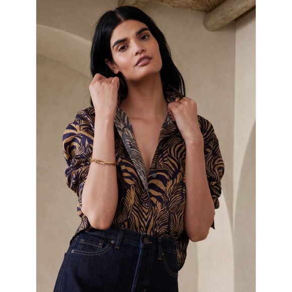 Banana Republic Linen Patterned LS Blouse - Size XL - Picture 2 of 7